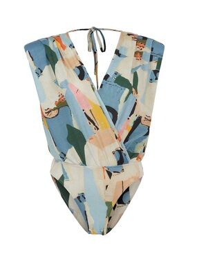 NWT Nocturne Abstract Landscape Padded Shoulder Wrap Bodysuit Small 36